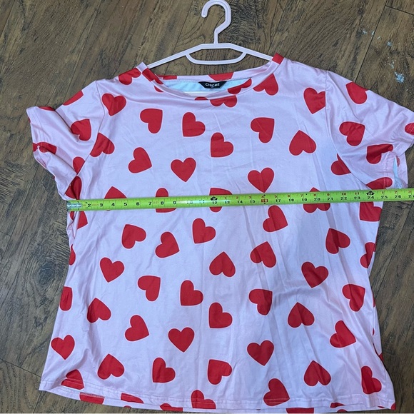 Wmns Pajamas Lounge Set Short Sleeve Long Elastic Waist Pants Hearts Pink/red 3x - Picture 3 of 12